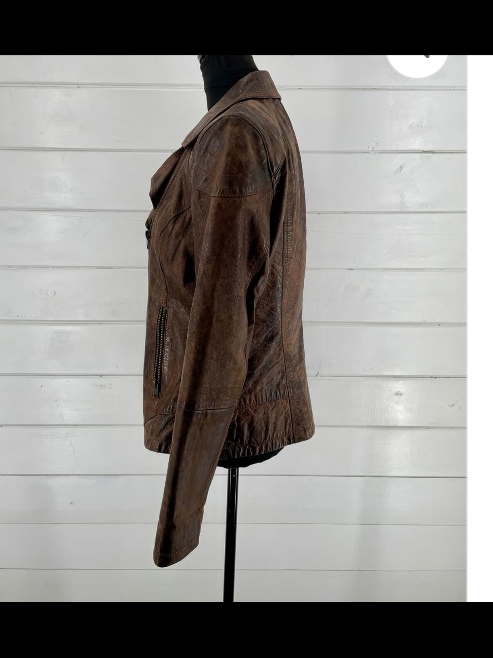 Black Label Brown Distressed Leather Moto Jacket - Women - Picture 7 of 9